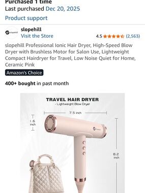 Pink Compact Ionic Travel Hair Dryer